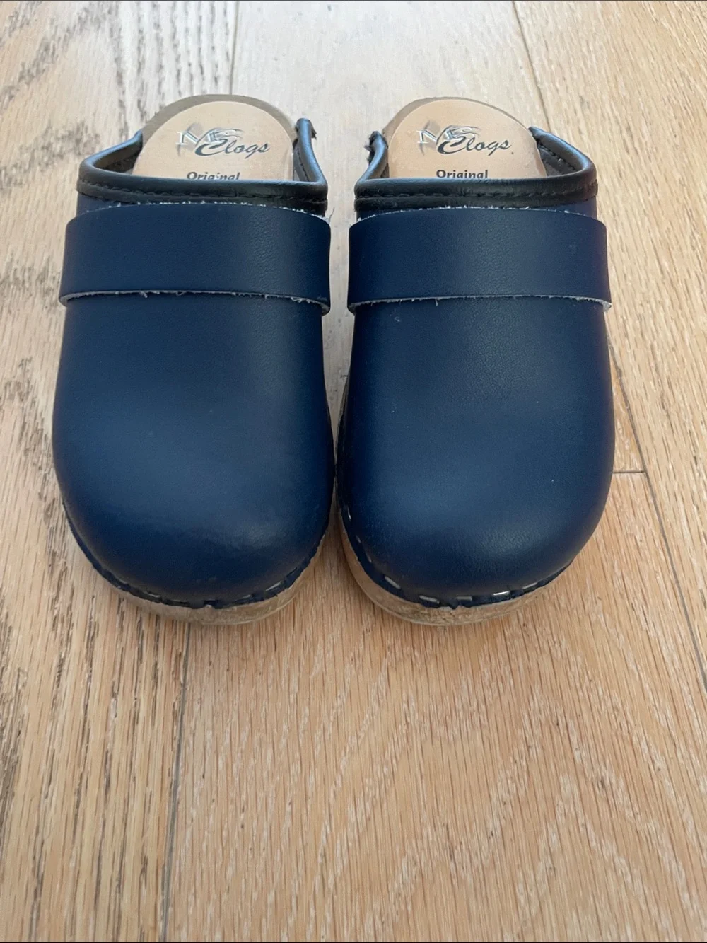 Handmade Wooden Kids Navy Blue Clog Shoes | Size 24, great condition